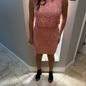 Peach, pink lace dress